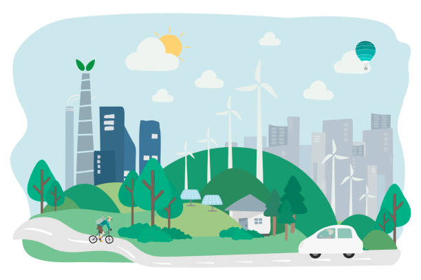 ilustrações de stock, clip art, desenhos animados e ícones de illustration of environmental friendly city - sustainable life