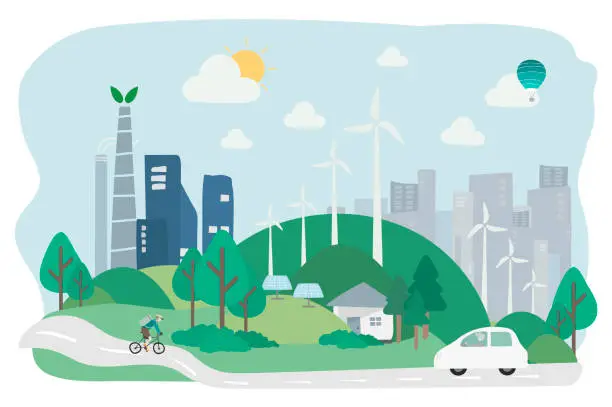 Vector illustration of Illustration of environmental friendly city