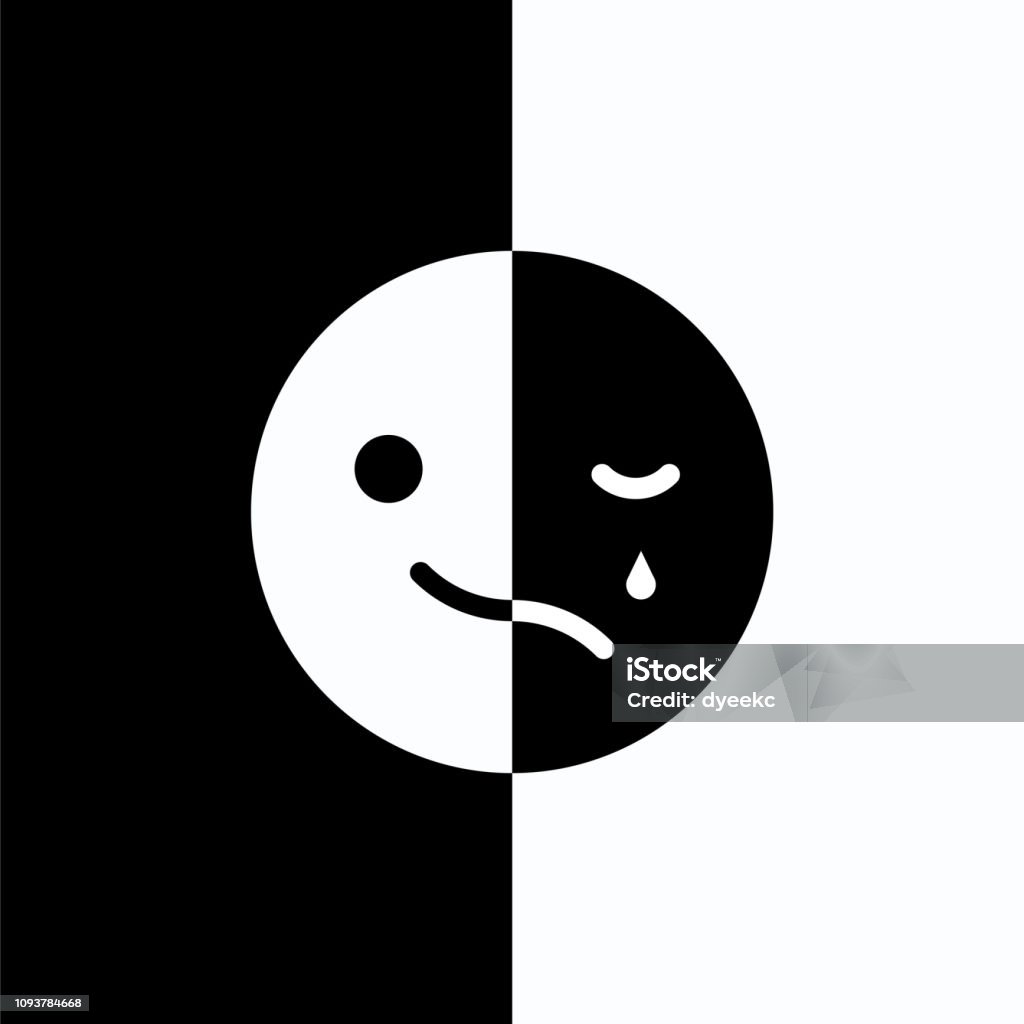 Sad and cheerful mood in one emoji Sad and cheerful mood in one emoji. Vector illustration. Art stock vector