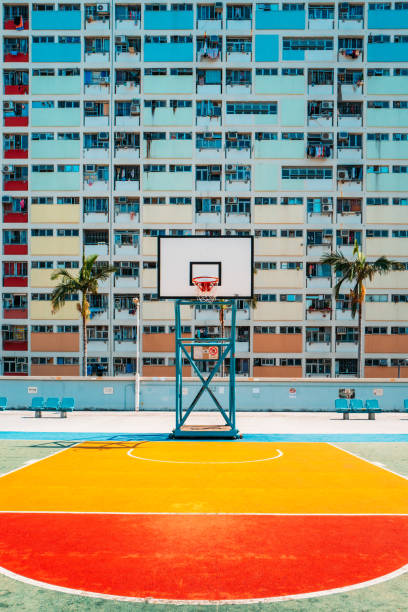 istock Rainbow pastel colored basketball court with windows background 1093798544