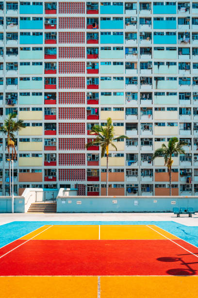 istock Rainbow pastel colored badminton court with windows background 1093798556