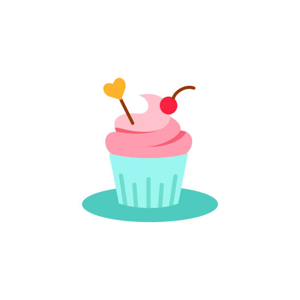 ilustrações de stock, clip art, desenhos animados e ícones de cupcake decorated with heart icon. - heart shape snack dessert symbol