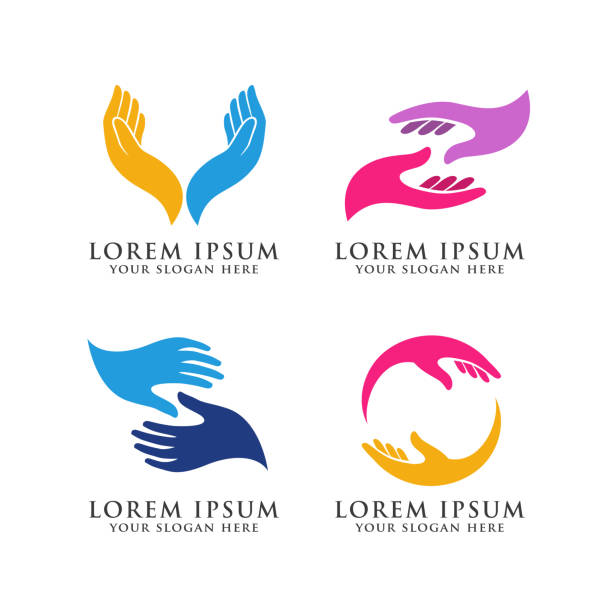 шаблон дизайна логотипа ручной помощи. иллюстрация вектора ухода за рукой - рук stock illustrations