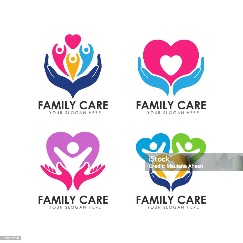 family care icons design template. hand care and heart shape vector icon Hand stock vector