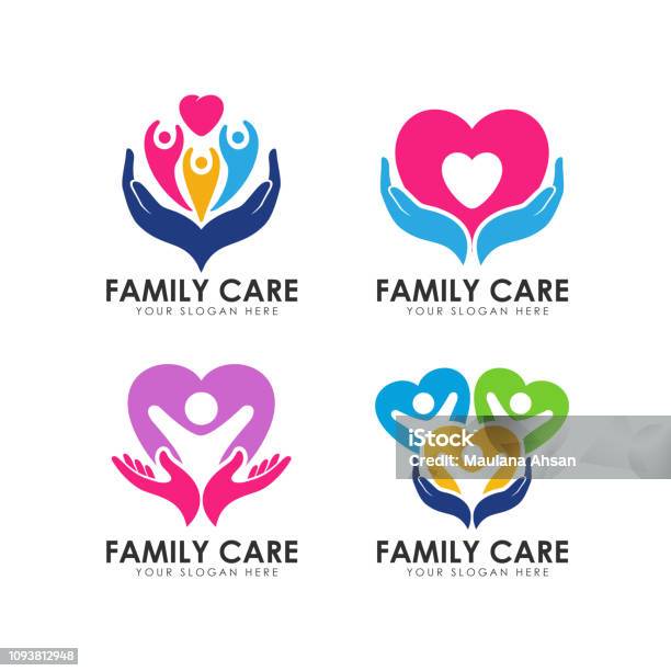 Family Care Icons Design Template Hand Care And Heart Shape Vector Icon Stock Illustration - Download Image Now