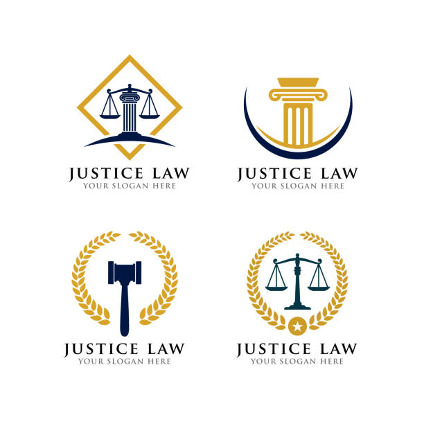 ilustraciones, imágenes clip art, dibujos animados e iconos de stock de diseño de icono de ley de justicia. diseño de icono de firma de ley. icono de abogado - lawyer
