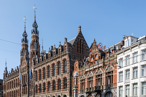 Amsterdam, Netherlands - August 30, 2018: The Former Amsterdam Main Post Office is now currently a popular shopping mall known as Magna Plaza. It was built in 1895–1899 in Neo-Gothic and Neo-Renaissance style