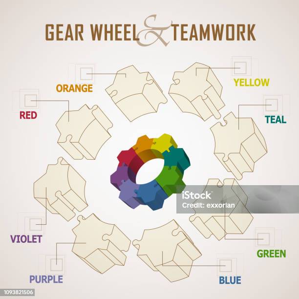 Gear Wheel And Teamwork Concept Stock Illustration - Download Image Now - Gear - Mechanism, Jigsaw Puzzle, Logo