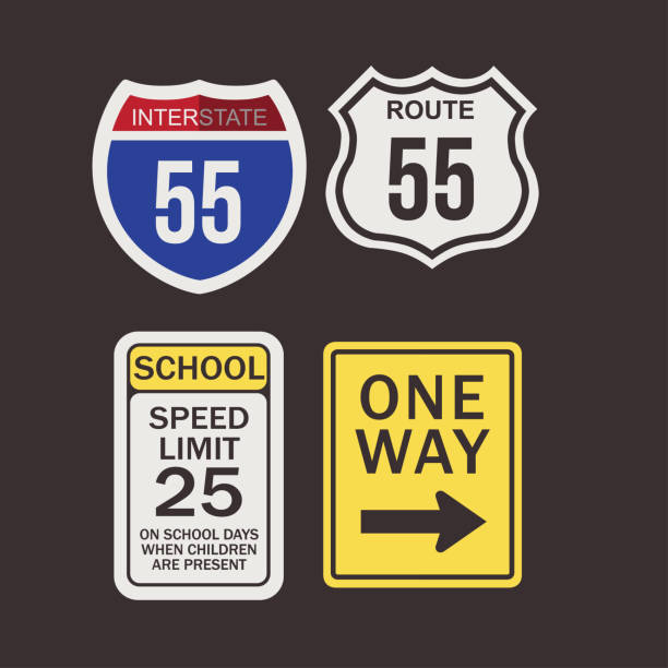 ilustrações de stock, clip art, desenhos animados e ícones de various road signs vector illustration - interstate