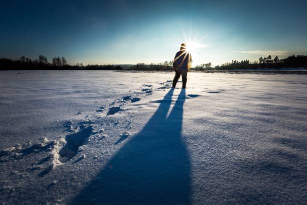 istock Man silhouette in tranquil winter landscape 1093829984