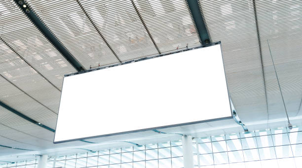 blank billboard hanging from the ceiling - billboard posting showing billboard commercial sign imagens e fotografias de stock