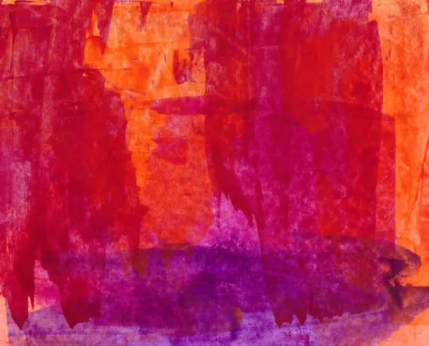 Hand painted background with bright shades of orange, pink and purple. There is a texture of layered colors.