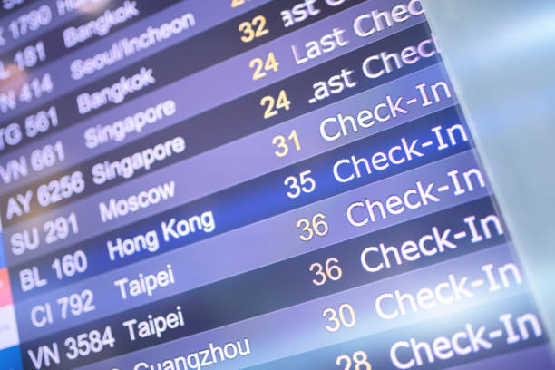 istock Flight numbers and departure status at digital display in airport 1093841906