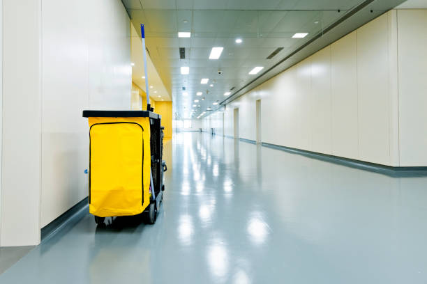 istock Cleaning cart in hospital corridor 1093842274
