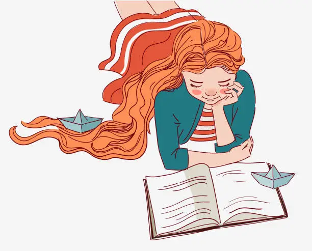 Vector illustration of Cute girl reading a book