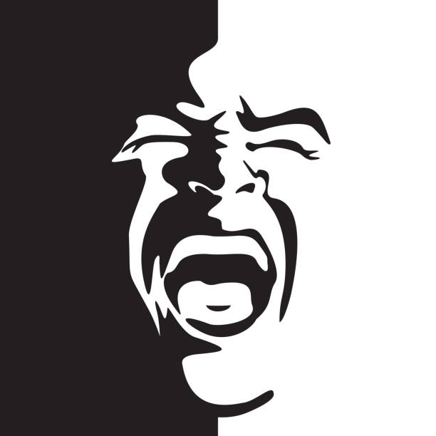 кричащая лицо кричит черно-белой векторной графикой. - shouting screaming furious silhouette stock illustrations