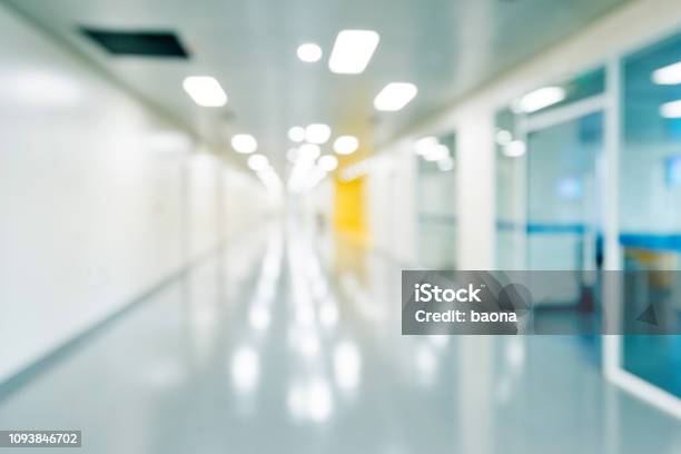 Defocused Empty Corridor In A Hospital Stock Photo - Download Image Now - Hospital, Backgrounds, Defocused