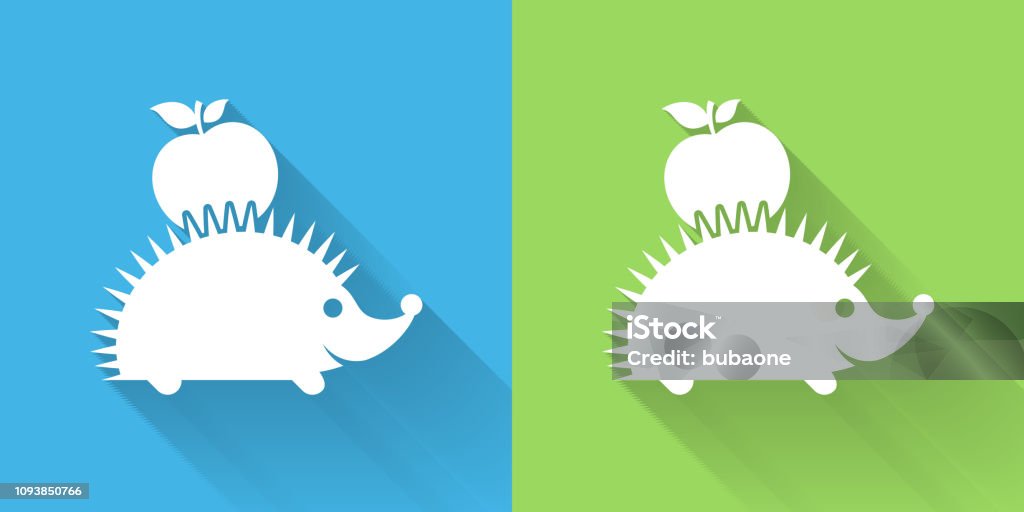 Hedgehog Icon with Long Shadow Hedgehog Icon with Long Shadow. The icon is on Blue Green Background with Long Shadow. There are two background color variations included in this file. The icon is rendered in white color and the background is blue or green. There is also a 45 degree long shadow. Apple - Fruit stock vector