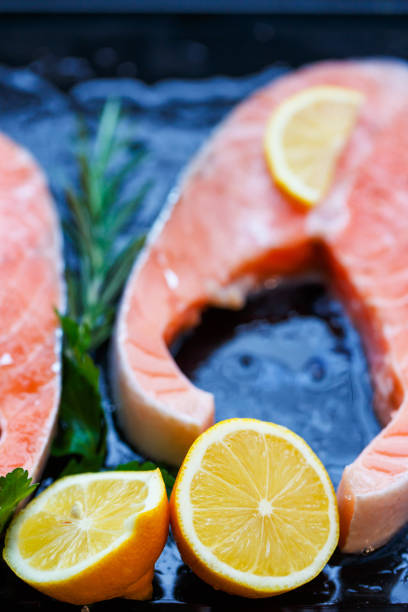 salmon with lemon stock photo