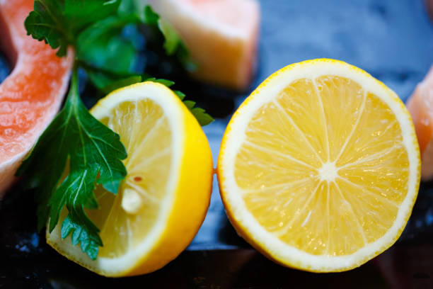 salmon with lemon stock photo