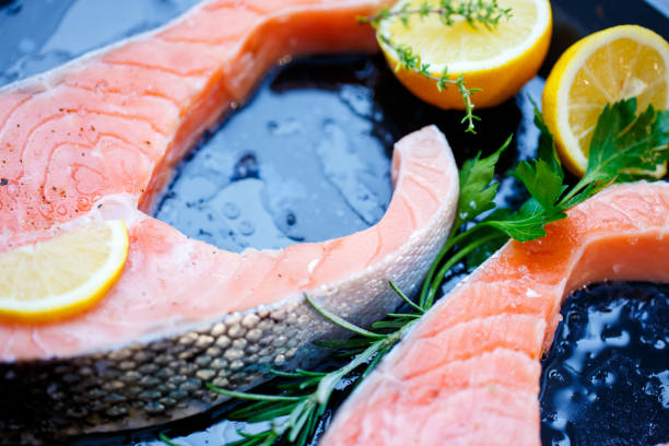 salmon with lemon stock photo