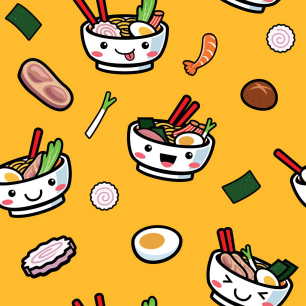 ilustraciones, imágenes clip art, dibujos animados e iconos de stock de patrón transparente de comida japonesa - sushi cartoon food wallpaper pattern