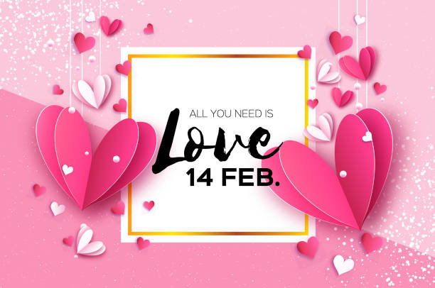 Origami Pink, white hearts. Valentines day sale offer, banner template in paper cut style. Shop market poster. Romantic Holidays. Love. 14 February. Origami Pink, white hearts. Valentines day sale offer, banner template in paper cut style. Shop market poster. Romantic Holidays. Love. 14 February. Vector valentines day stock illustrations