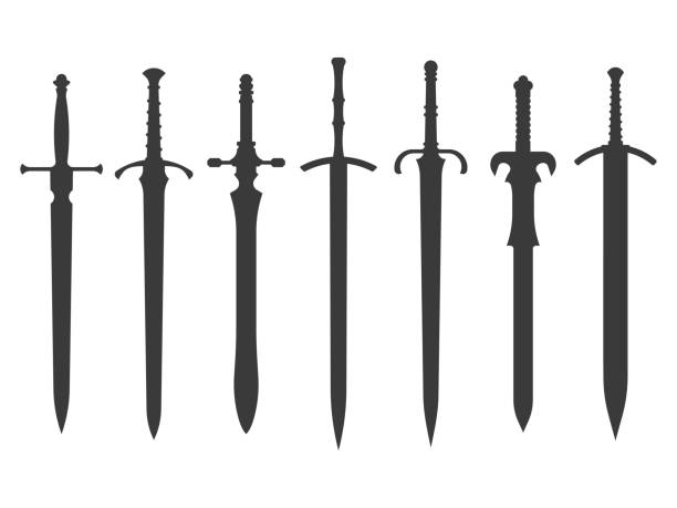 knight swords silhouettes knight swords isolated on white background. Swords silhouettes. Vector illustration Sword stock illustrations