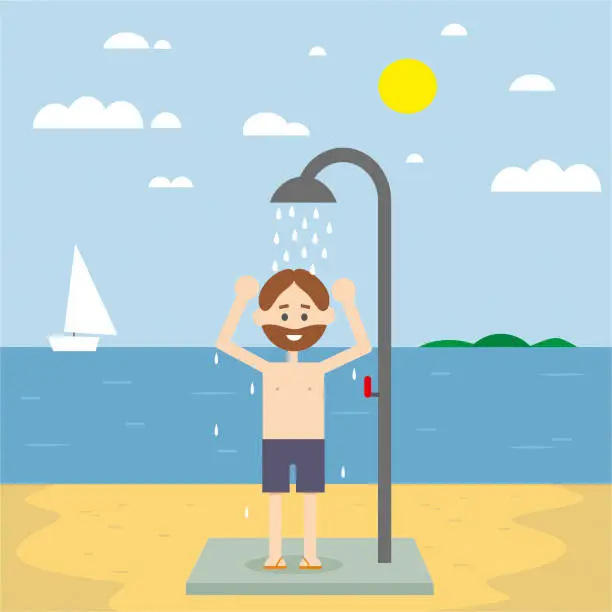 Vector illustration of Beach shower