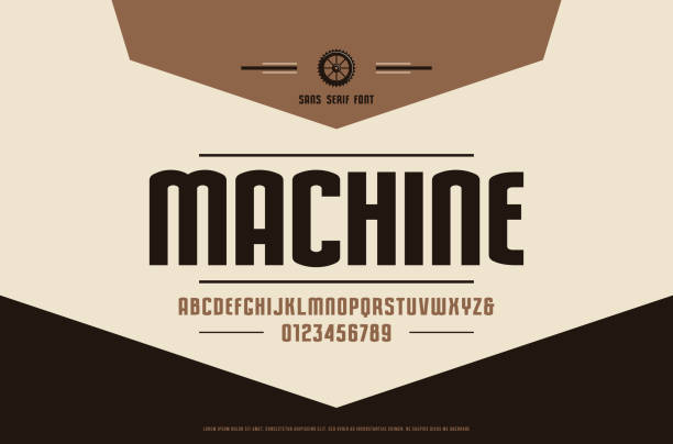 Stock vector narrow sans serif font Stock vector narrow sans serif font, alphabet, typeface. Letters and numbers for emblem and label design in retro style sans font stock illustrations
