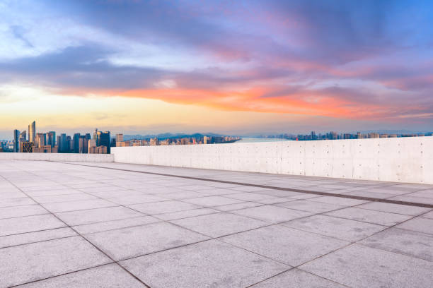 istock Empty floor and city skyline at sunrise in hangzhou 1093888990
