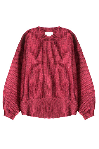 Red wool knitted oversized sweater isolated over white