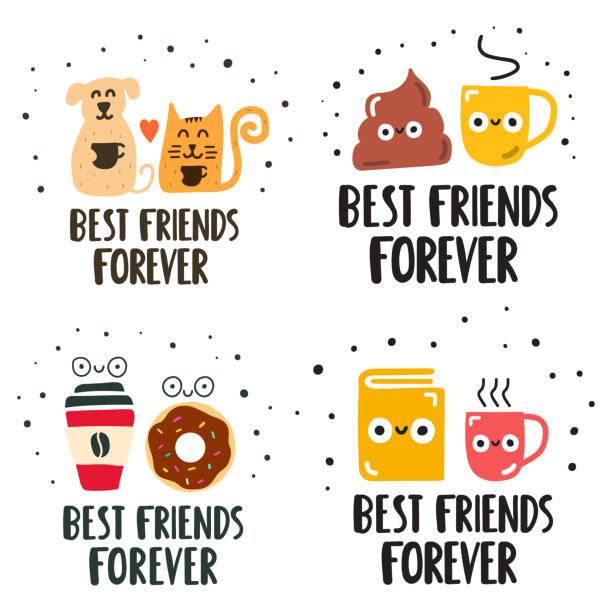Best friends forever concept. Set of hand drawn vector lettering illustration for postcard, social media, t shirt, print, stickers, wear, posters design. Funny quote. forever friends stock illustrations