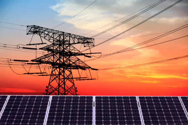istock Pylon and photovoltaic panels 1093895900