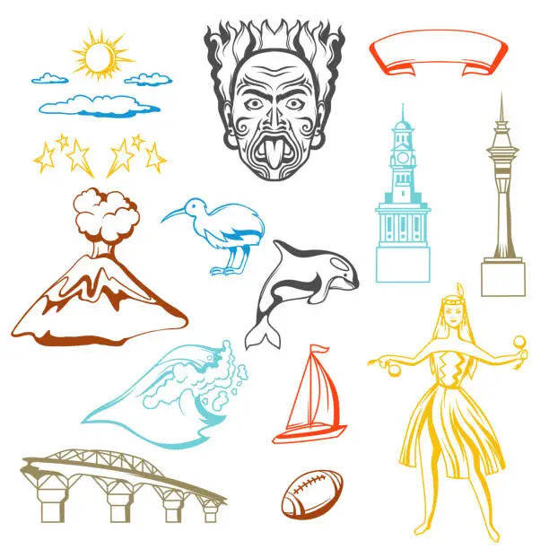 Vector illustration of New Zealand icons set.