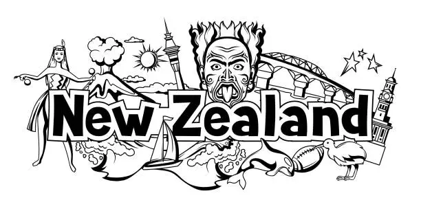 Vector illustration of New Zealand print design.