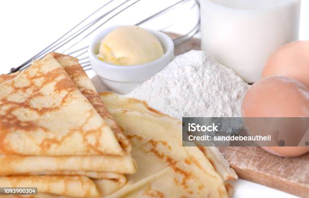 French Pancakes With Ingredient Stock Photo - Download Image Now - Batter - Food, Butter, Candlemas