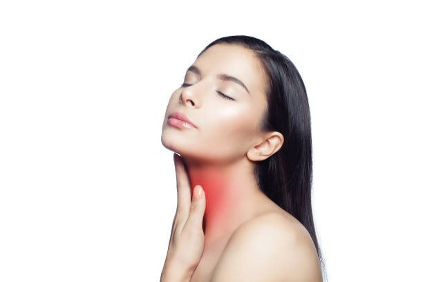 istock Woman with sore throat isolated on white background 1093901658