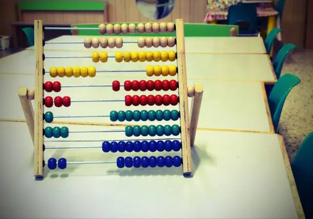 wooden abacus inside the schoolroom with an antique effect