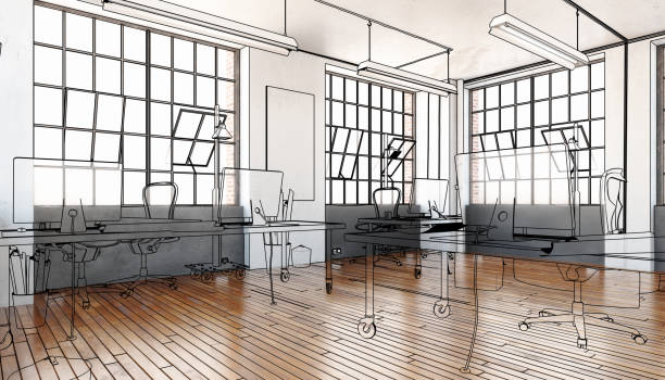 istock Industrial Office Area (drawing) - 3d illustration 1093909724