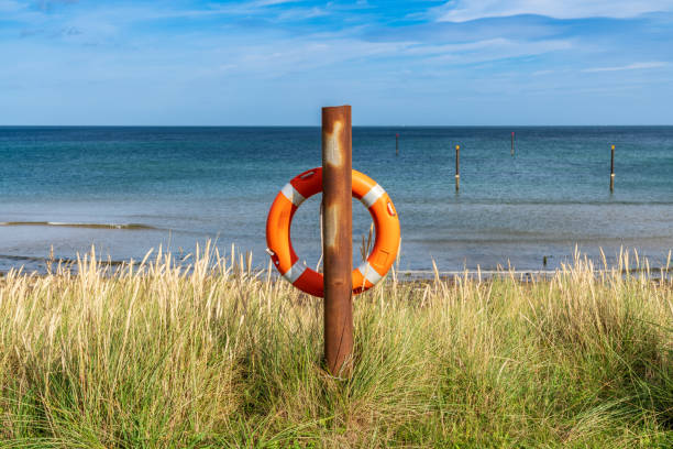 Lifebuoy at the Coast of North Beach in Cambois near Blyth, Northumberland, England, UK