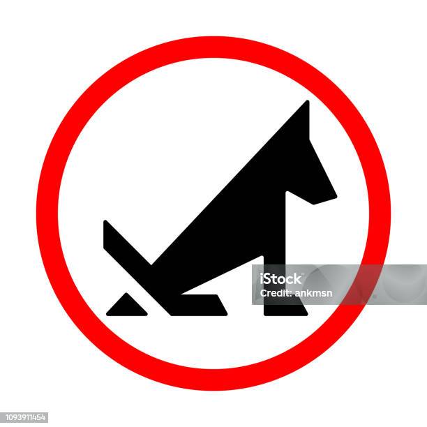 No Dog Pooping Prohibition Sign Isolated On White Stock Illustration - Download Image Now - Animal, Black Color, Censorship