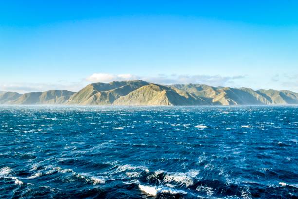 mari agitati nello stretto di cook, nuova zelanda - cook strait foto e immagini stock