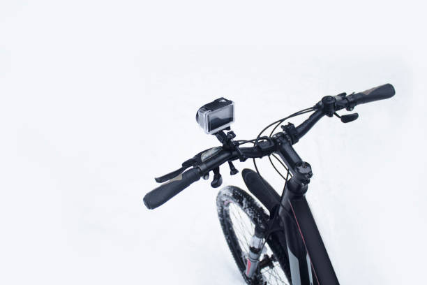 istock Action camera on a bicycle in a protective case in the winter on a snow. 1093913284
