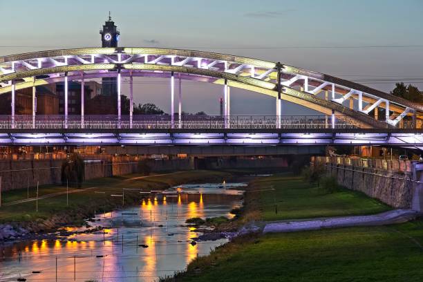 istock Bridge acros river Ostravice in Ostrava in the evening 1093916976