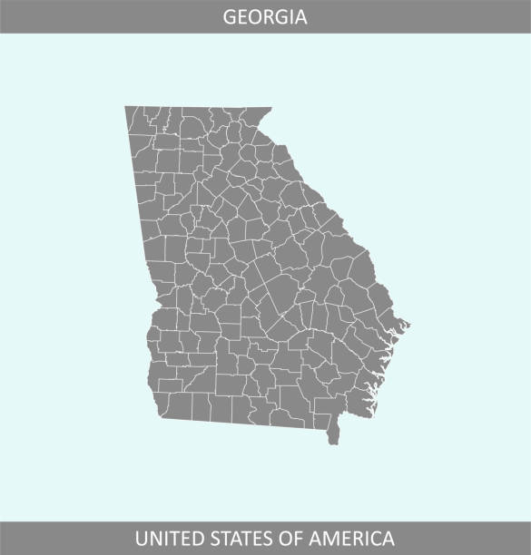 Georgia county map vector outline gray background. Counties map of Georgia state of USA in a creative design The map is accurately prepared by a map expert. morgan county stock illustrations