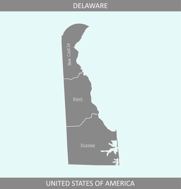 Delaware county map vector outline gray background. Delaware map of Alaska state of USA in a creative design The map is accurately prepared by a map expert. delaware us state stock illustrations