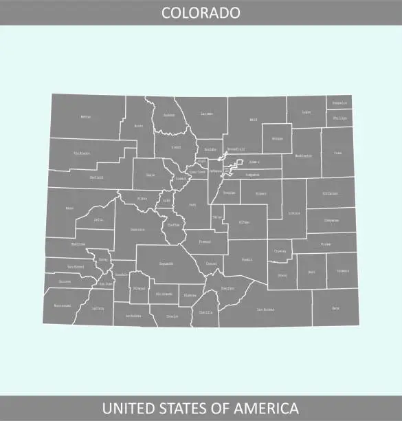 Vector illustration of Colorado county map vector outline gray background. Colorado map of Alaska state of USA in a creative design
