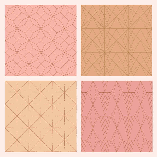 4 art deco line pattern vector seamless background femininity stock illustrations