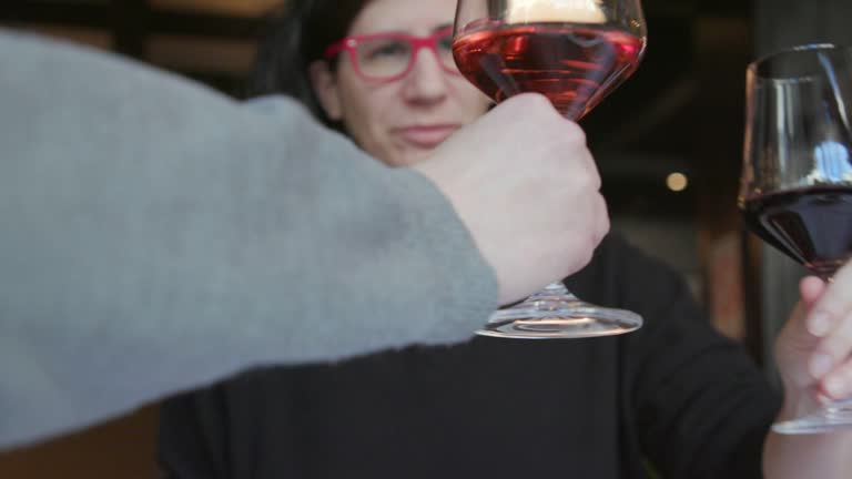 Toasting with wine at lunch time in a restaurant